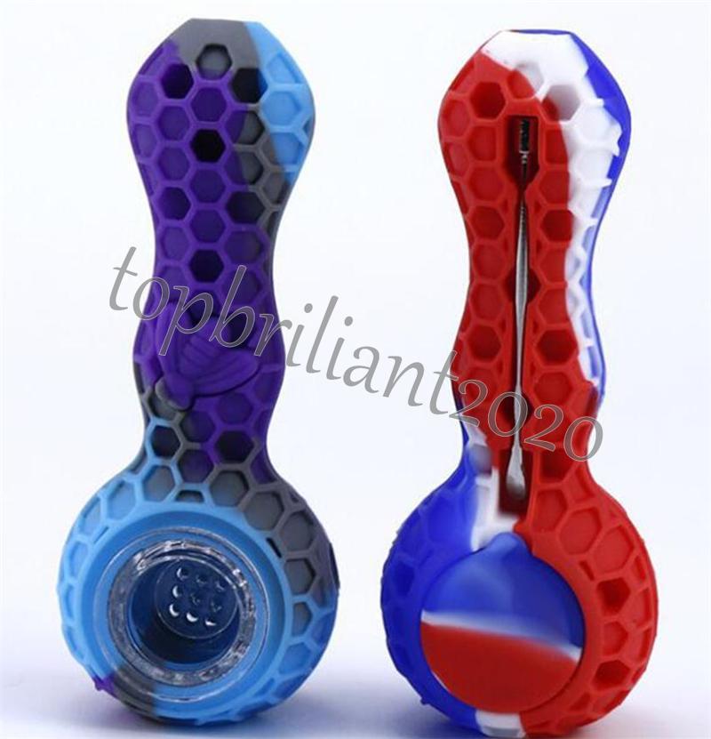 2021 Hot Bees Silicone Smoking Pipe Spoon Cigarette Tubes Travel Tobacco Pipes Glass Bong Dry Herb Accessories Hand Pipe
