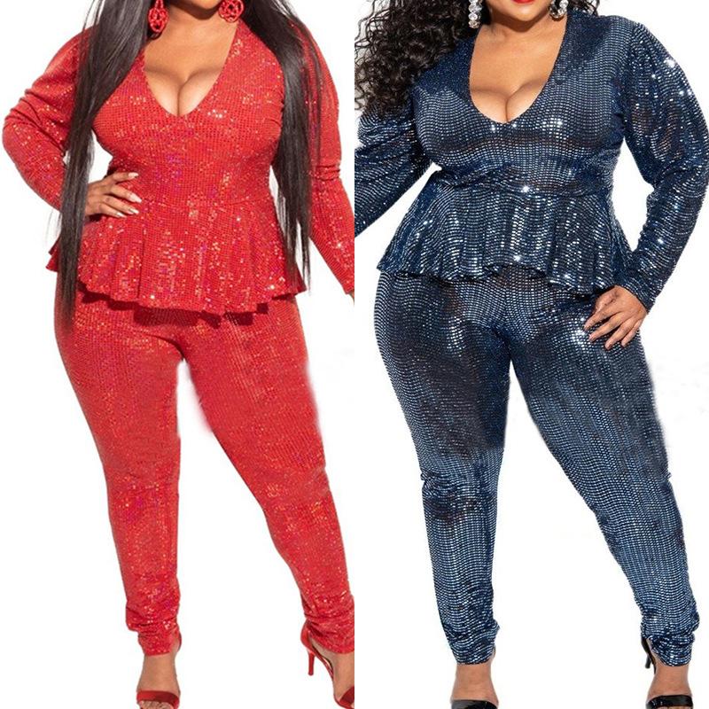 Women's Two Piece Pants Sequin Deep V-Neck Long Sleeve T-shirt High Waist Pencil Casual Suit, White
Women's Two Piece Pants Sequin Deep V-Neck Long Sleeve T-shirt High Waist Pencil Casual Suit, White