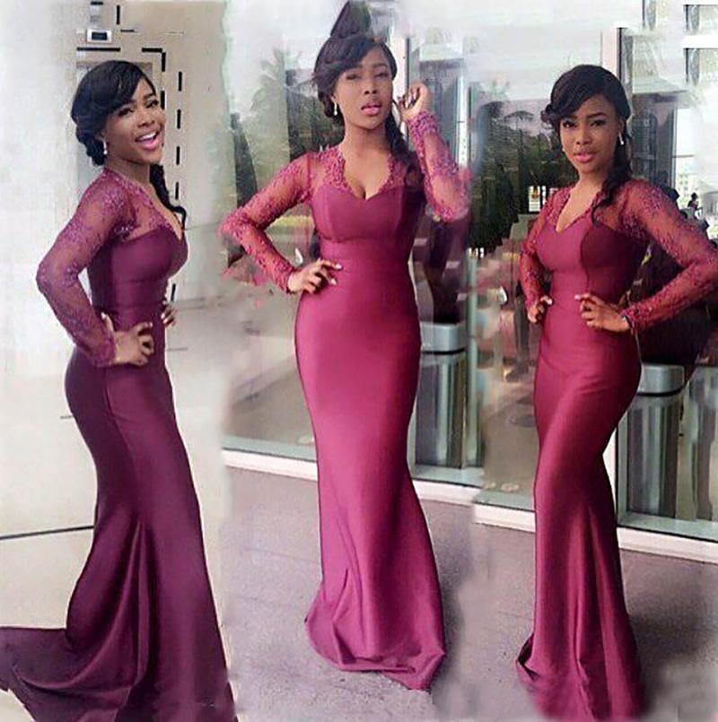 Long Sleeves Bridesmaid Dresses Mermaid Satin Lace Scalloped V Neck Custom Made Plus Size Country Wedding Maid of Honor Gown vestidos
Long Sleeves Bridesmaid Dresses Mermaid Satin Lace Scalloped V Neck Custom Made Plus Size Country Wedding Maid of Honor Gown vestidos