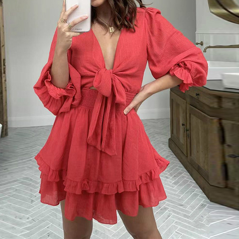Women Ruffle Bow Tie Mini Dress Vintage Long Sleeve Casual Loose Pleated Dress Solid Color Ruffles Party Dress Vestidos 210521, Red
Women Ruffle Bow Tie Mini Dress Vintage Long Sleeve Casual Loose Pleated Dress Solid Color Ruffles Party Dress Vestidos 210521, Red