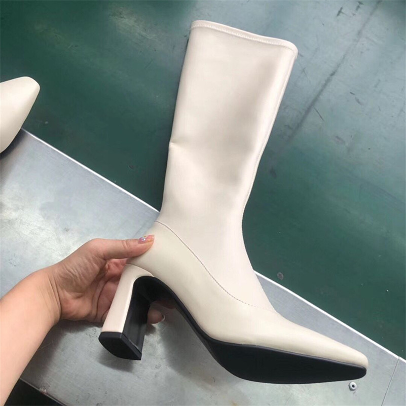 Meotina Winter Knee High Boots Women Natural Genuine Leather Thick Heel Long Boots Zip Super High Heel Shoes Lady Autumn Size 43 210520