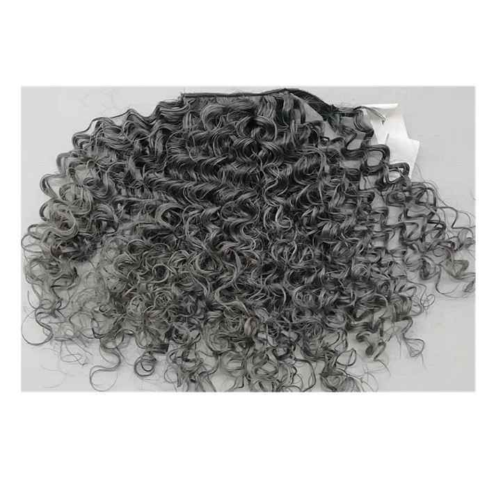 Gray Drawstring ponytail Authentic large dark grey ombre silver tips deep curl human extensions easy to fit with a elastic hair tie for most people 12