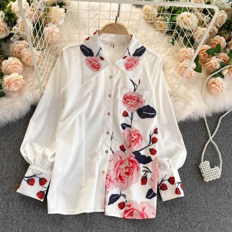 French elegant printed shirt and skirt suits European Fashion Women's Clothing Sets Spring Autumn Office 2 Pieces 210603