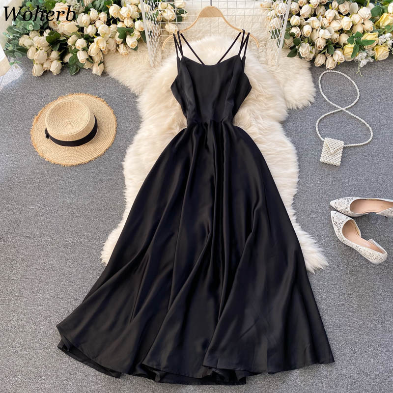 Women Sexy Backless Dress Summer Fashion Evening Party es Ladies Elegant Beach Spaghetti Strap Long Robe 210519