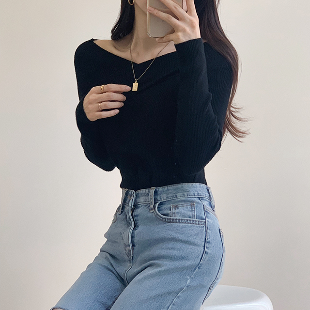 Spring Autumn Women Sexy Knitted Sweater Ladies Jumper Long Sleeve V-neck Slim Pulloer Tops Korean Pull Femme 210514
