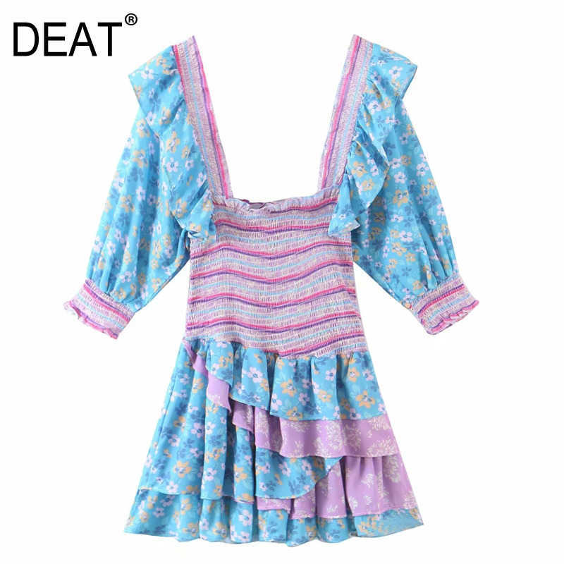 DEAT Spring Arrivals Printing High Waist Puff Sleeve Ruffle Square Collar Vintage Style Temperament Dress MZ254 210709, Blue
DEAT Spring Arrivals Printing High Waist Puff Sleeve Ruffle Square Collar Vintage Style Temperament Dress MZ254 210709, Blue