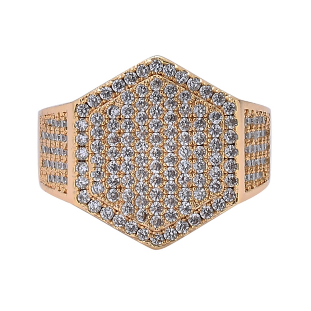 Fashion Micro Paved CZ Zircon Hexagon Finger Ring Iced Out Bling Punk Rock Cubic Zirconia Rings Jewelry 18K Real White Gold Mens Hip Hop Engagement Gi