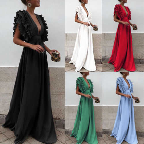Maxi Dress Deep V-Neck New Fashion Women's Long Ruffles Flying Sleeveless Dress Evening Formal Party Prom Ball Gown Long Dress Y1006, White
Maxi Dress Deep V-Neck New Fashion Women's Long Ruffles Flying Sleeveless Dress Evening Formal Party Prom Ball Gown Long Dress Y1006, White