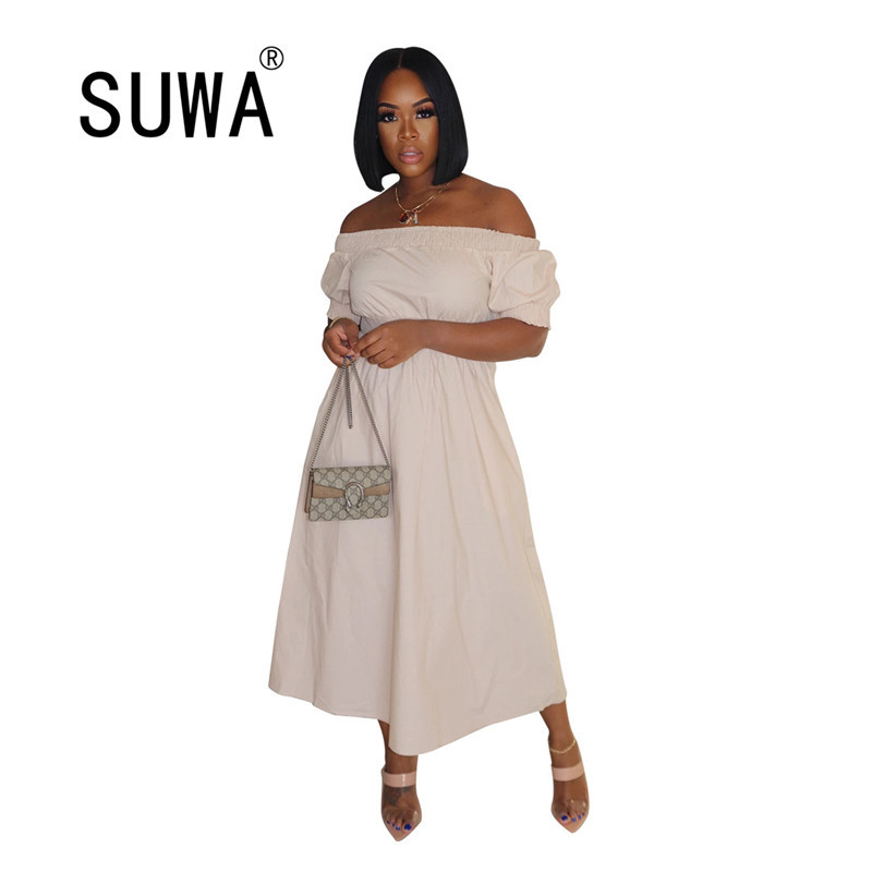 Elastic Waist Off Shoulder Big Swing Dress Women Elegant Slash Neck Short Sleeve Party Spring Autumn A Line es 210525, White
Elastic Waist Off Shoulder Big Swing Dress Women Elegant Slash Neck Short Sleeve Party Spring Autumn A Line es 210525, White