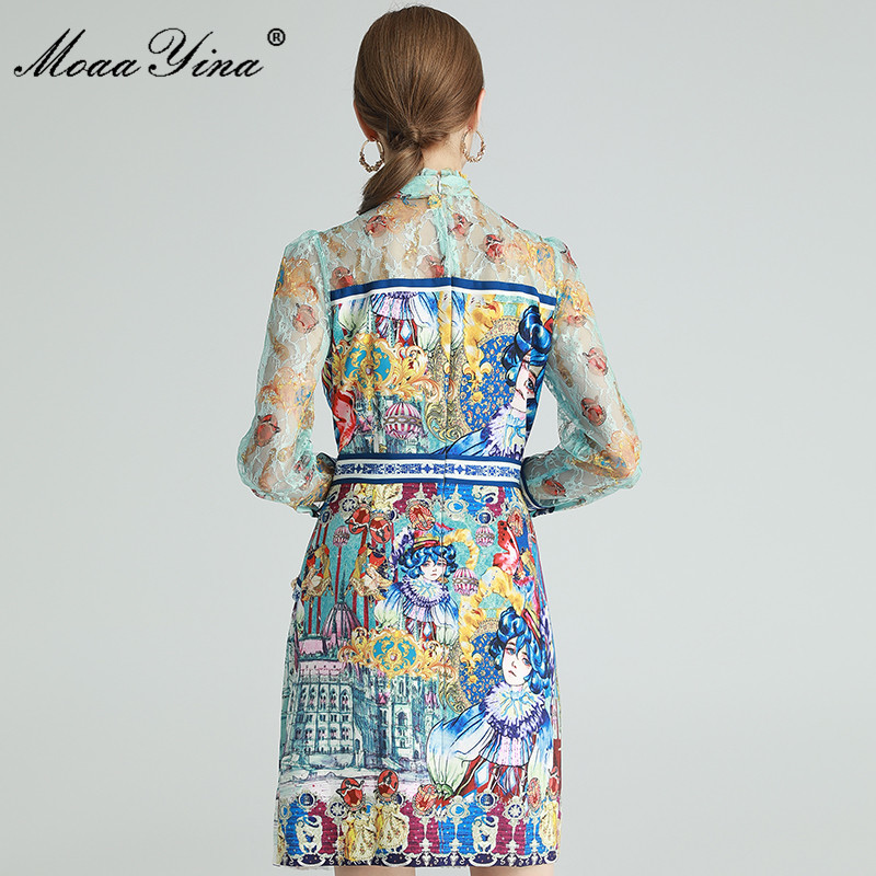 Fashion ner dress Spring Women's Dress Mesh Long sleeve Lolita Style Anime Print Pleated Dresses 210524