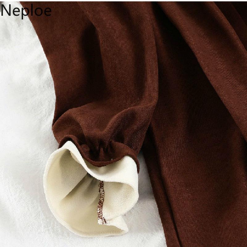 Neploe Stand Neck Dress Woman Dresses Slim Waist Temperament Vestidos Fall Clothes Robe Ruffles Midi Bandage Dresses Women 210422