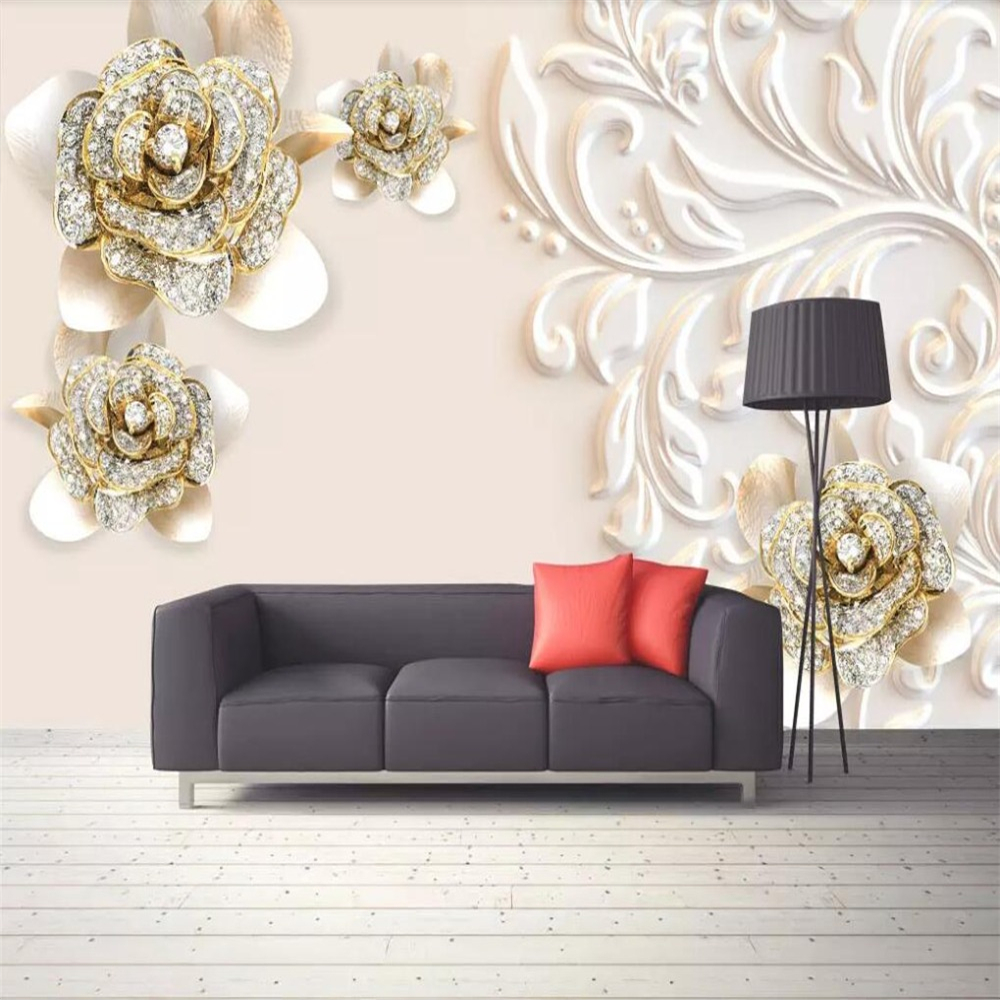 European fashion atmosphere diamond relief TV sofa wall flower custom large mural green wallpaper papel de parede