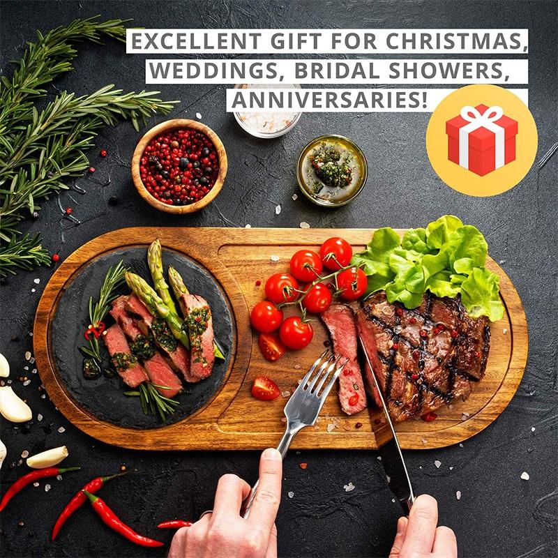 Dishes & Plates Natural Wood Steak Serving With Slate Stone Charcuterie Board Sushi Dessert Plate BBQ Grill Fish Tray