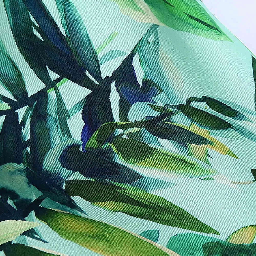 Women Tropical Rainforest Printed Summer Spaghetti Strap Dress Vintgae Elegant Backless Side Slit Camis Dress For Holiday 210521