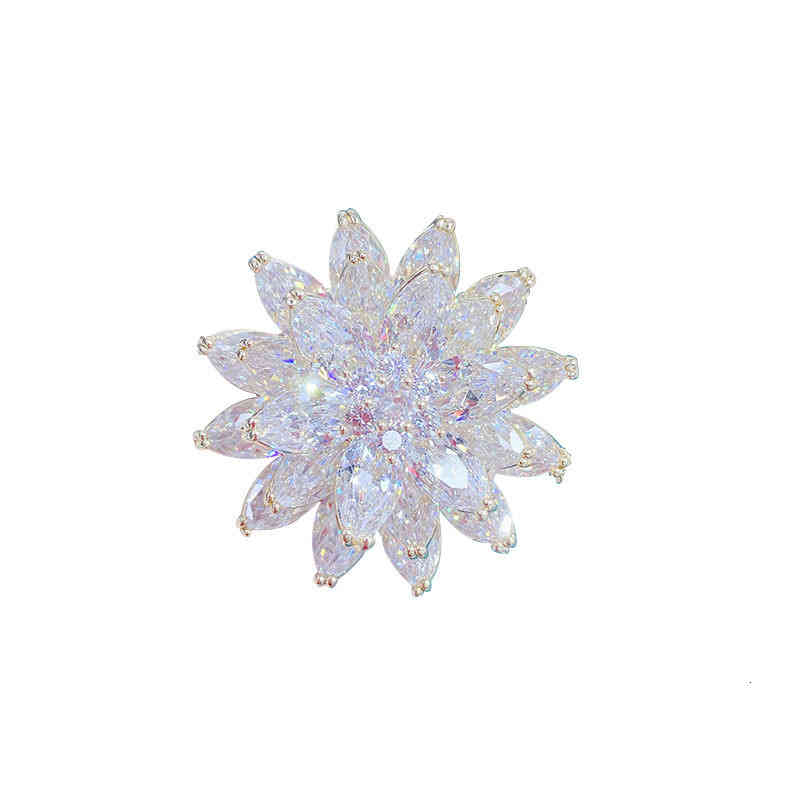 Glittering Crystal Zircon Brooch Pin Versatile Anti Light Buckle Snow Lotus Decorative Suit Neckline Accessories