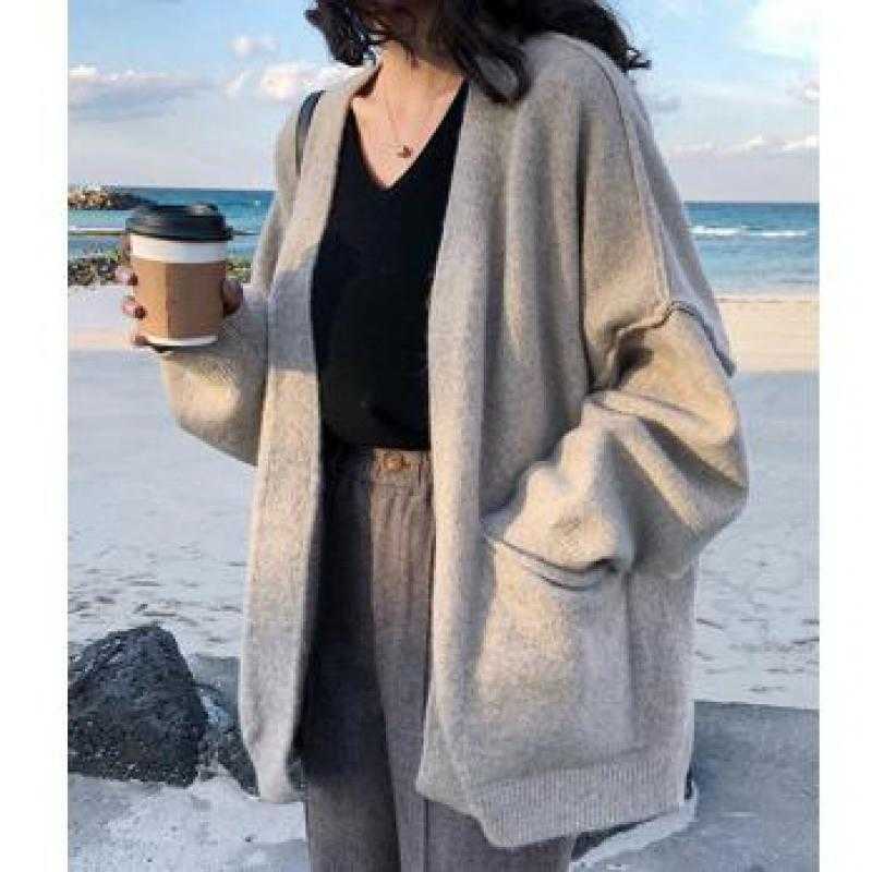 Yedianas Open Stitch Cardigan Women Coat Woman Autumn Winter Korean Cashmere Knit Sweater Oversized Ladies 210527