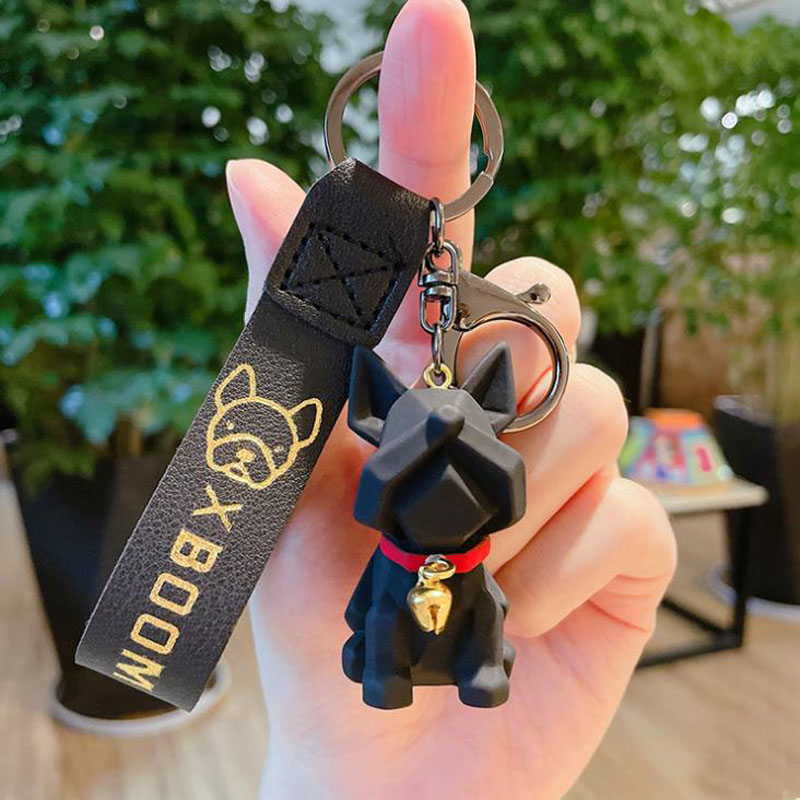 Punk French Keychain PU Leather Cute Dog Keychains for Women Bag Pendant Jewelry Trinket Men Car Ring Key Chain