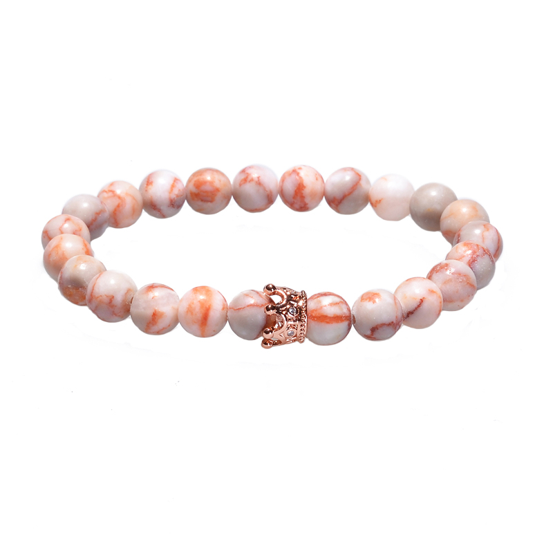 Natural Stone Bracelet Pave CZ Charms Bracelet For Women Jewelry Valentines Day Gift Crown King Charm Stone BraceletBracelets