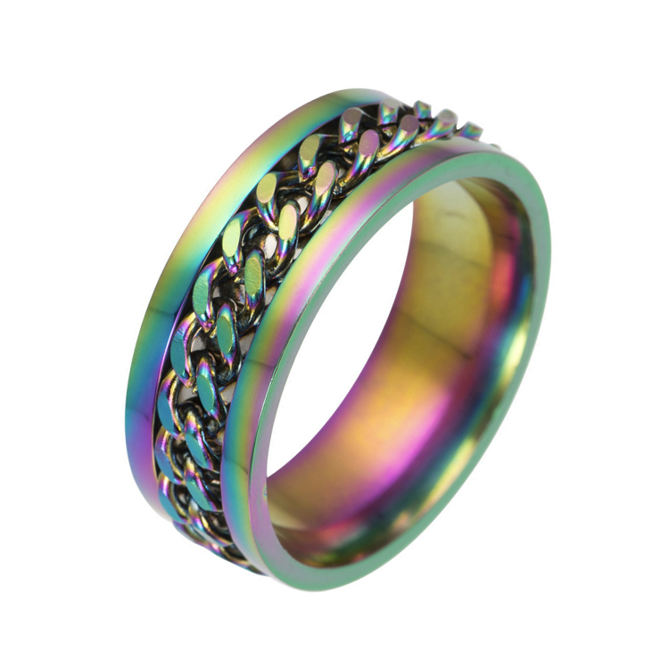 Hip hop mens jewelry stainless steel ring gold plated rotatable new design statement chain finger anxiety spinning rings 5 colors