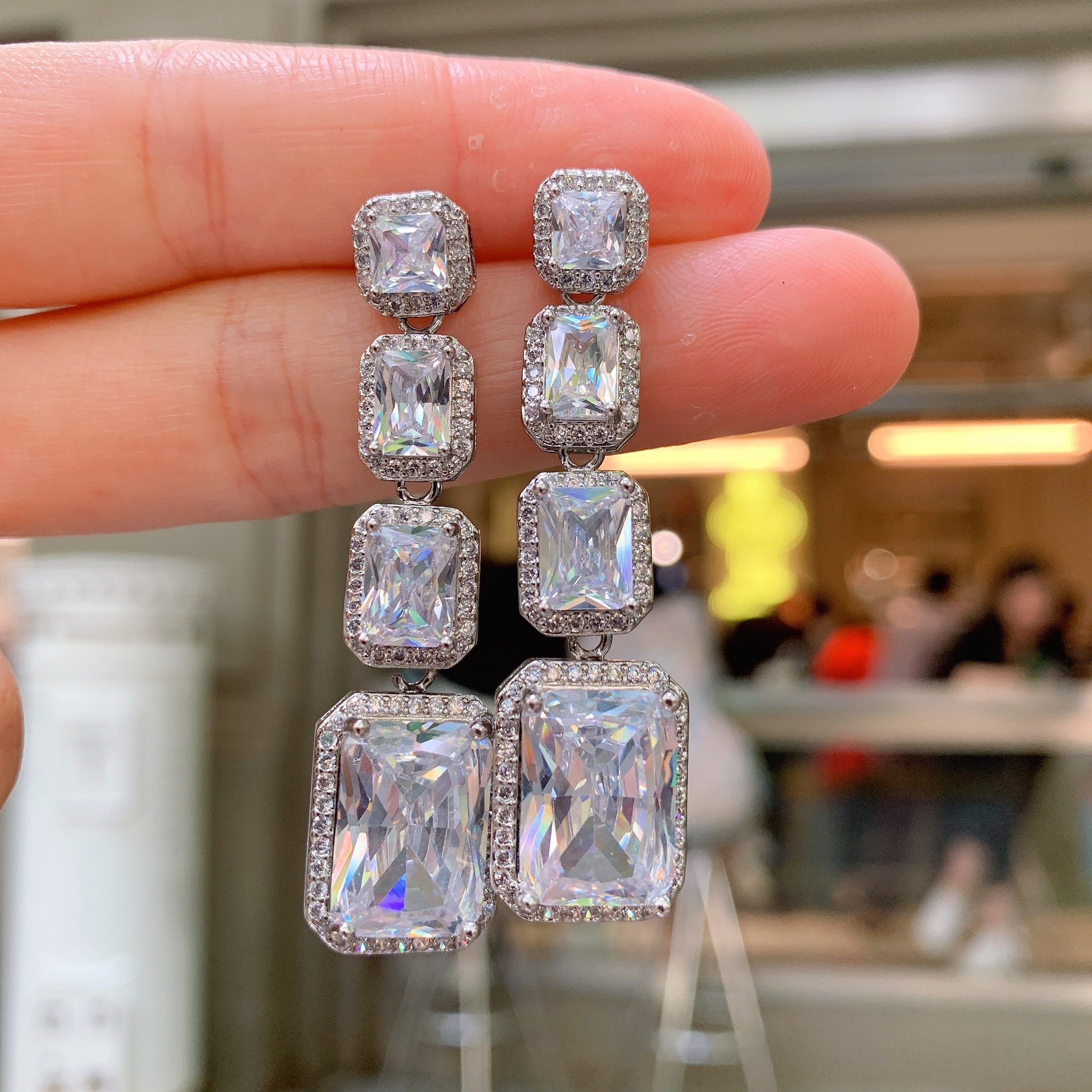 Handmade Long Lab Topaz Cz Dangle Earring 925 Sterling silver Party Wedding Drop Earrings for Women Bridal Promise Jewelry Gift