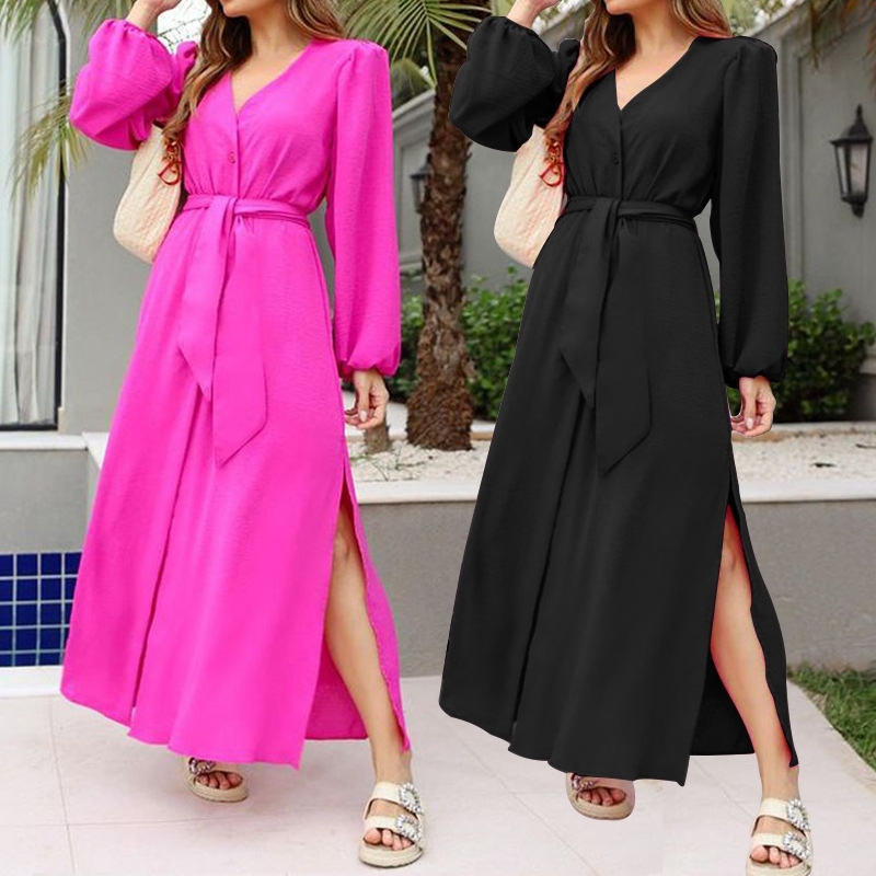 fd433 women's 2021 autumn new solid color v-neck long sleeve split dress for women, Black;gray
fd433 women's 2021 autumn new solid color v-neck long sleeve split dress for women, Black;gray