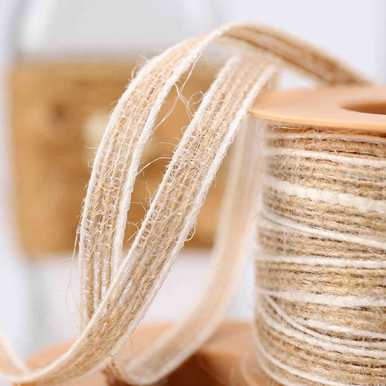 Natural linen ribbon roll jute two-sided white fish silk twin-rope DIY craft gift wrapping for Valentine's Day gift decorating