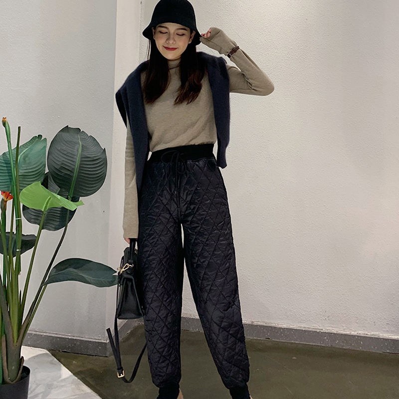 Arrival Autumn Winter Women Warm Light Down Cotton Pants all-matched Casual Elastic Waist Loose Harem Top Quality S530 210512