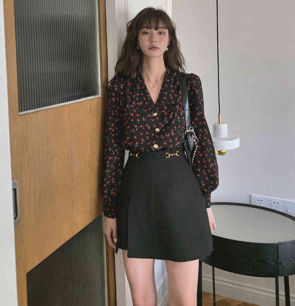 summer a-line half-length skirt female high-waist temperament is thinner split ends reduce age all-match shorts 210429