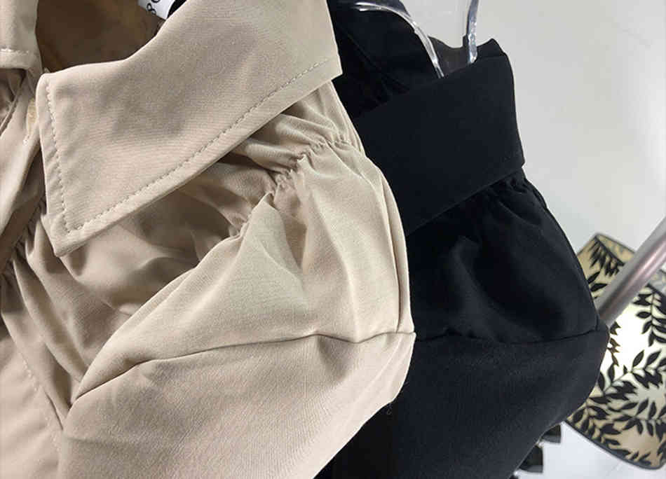 Free Fashion Ladies Blouse Top Elegant Bubble Long Sleeve Shirt Single Breasted Draped Pocket Short 210524