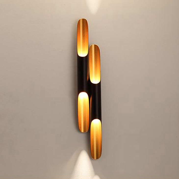 Modern wall lamp LED upper and lower aluminum tube wings 2 lights black gold Nordic living room decoration wall light bathroom mirror headlight