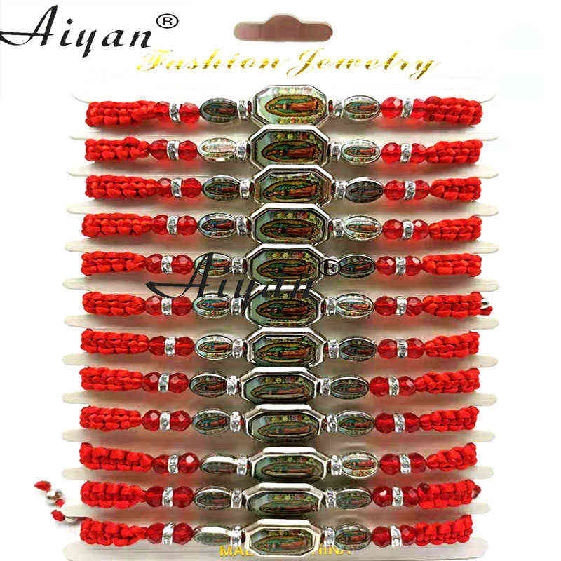 12Pieces Men And Women's Style Jesus And The Father And The Virgin Mary Drop Oil Alloy Crystal Religion Hand Made Braid Bracelet 220117