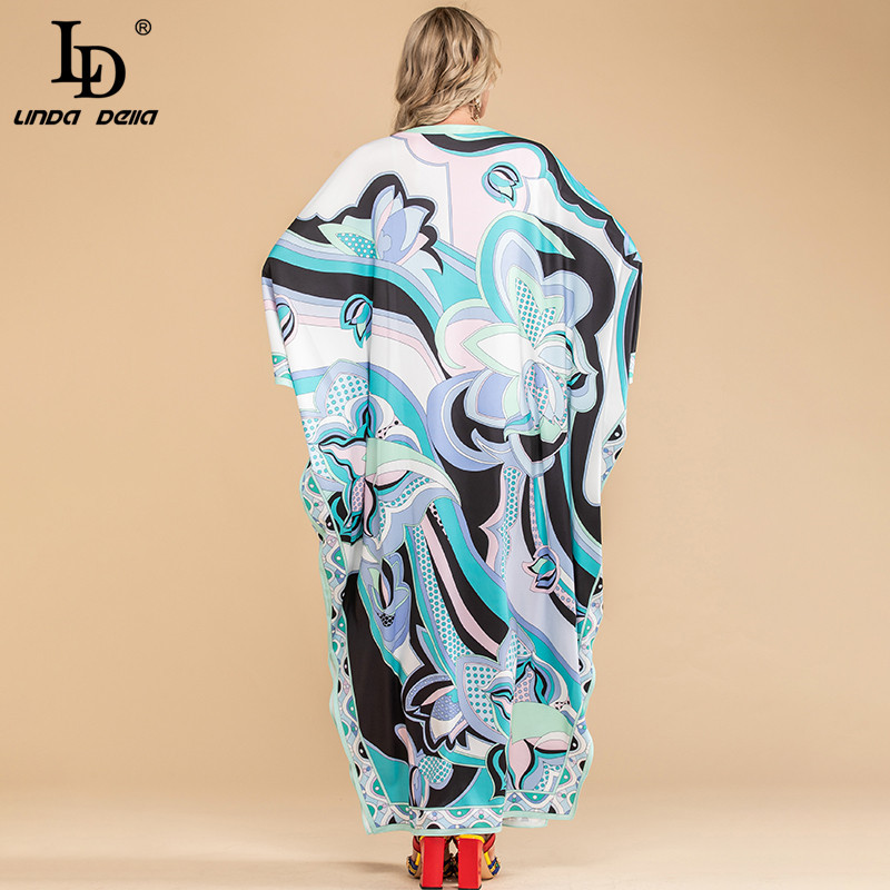 Summer Bohemian Maxi Dress Plus Size Women Batwing Sleeve Pattern Print Vintage Loose Long Floor Length 210522