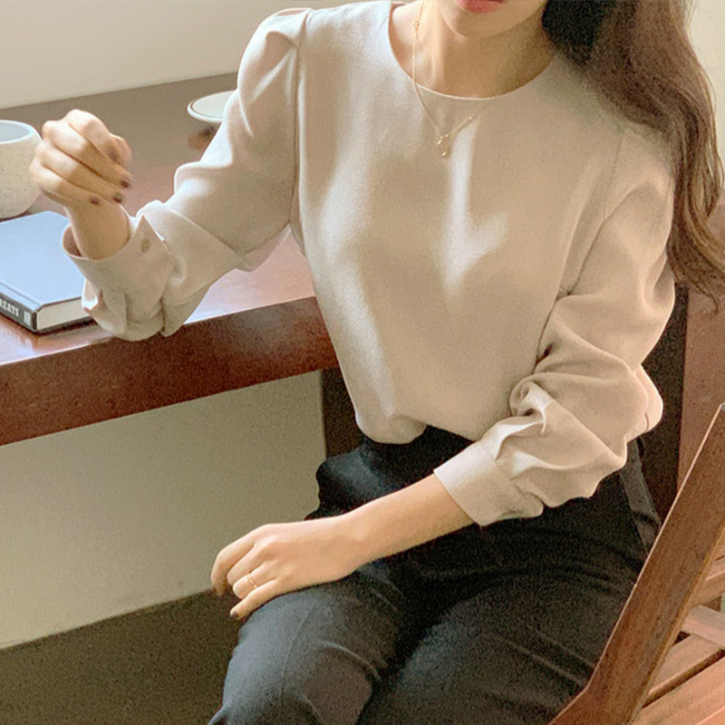 Nomikuma Korean Causal Puff Long Sleeve Pullover Blouses Autumn New O-neck Women Shirts Korean Solid Blusas Femme 6D452 210427