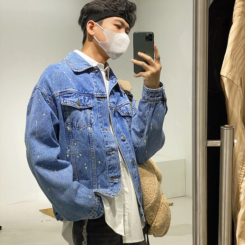 IEFB Men's Denim Jacket Korean Wash Jeans Short Coat Single Breasted Long Sleeve Streetwear Fashion Clothes 9Y6197 210524