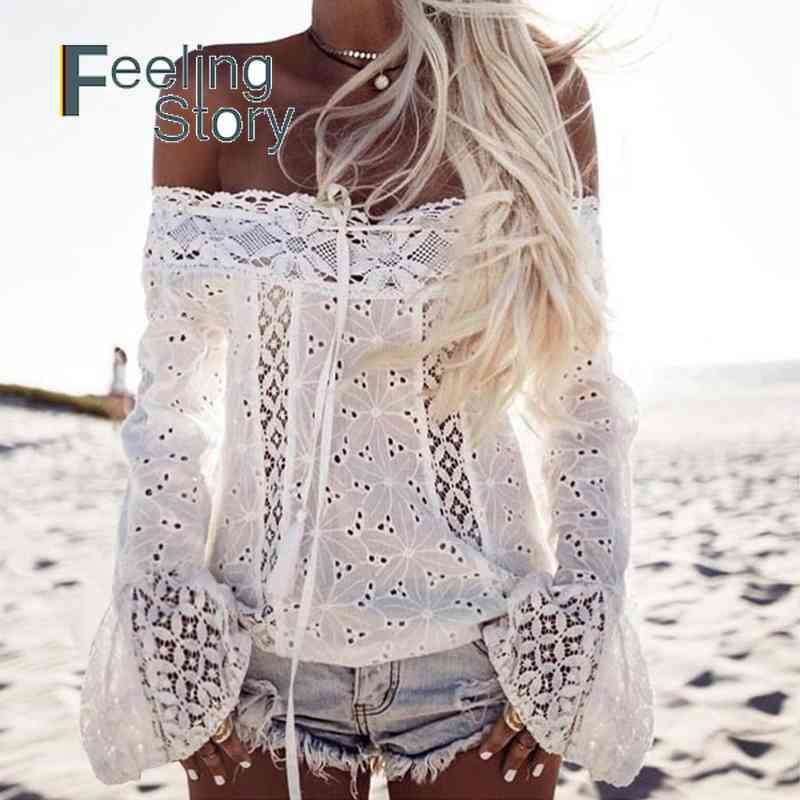 Boho White Lace Tops Women Blouse Slash Neck Bell Sleeve Laced Sexy Summer Print Open Back Blouses Blusas Mujer 210603
Boho White Lace Tops Women Blouse Slash Neck Bell Sleeve Laced Sexy Summer Print Open Back Blouses Blusas Mujer 210603