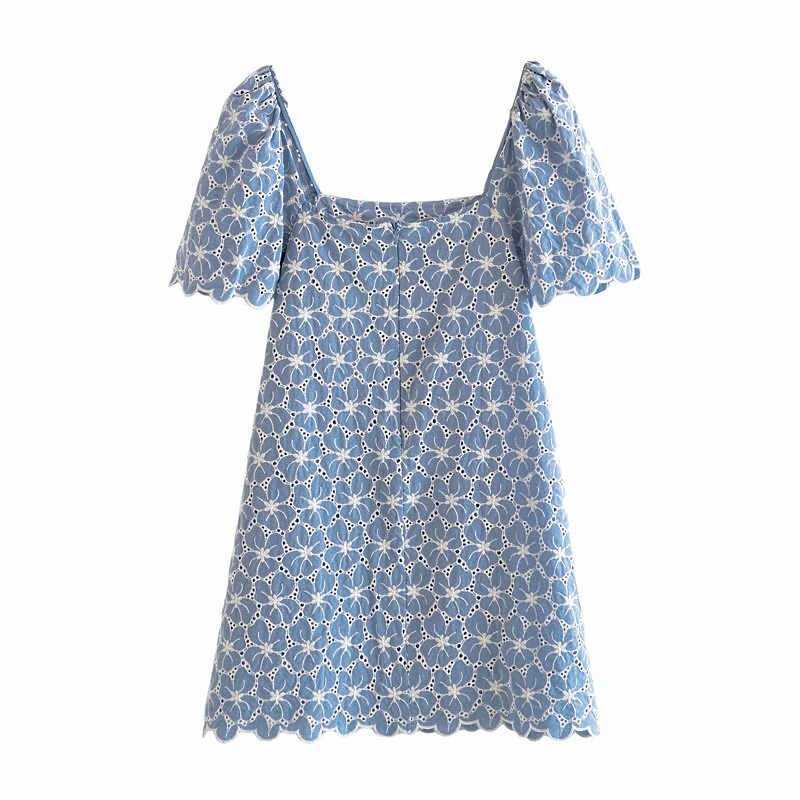 Summer Dress Women Puff Sleeve Dress elegant Casual Fashion Chic Lady Embroidery Vintage Dresses Woman Robe Femme 210709