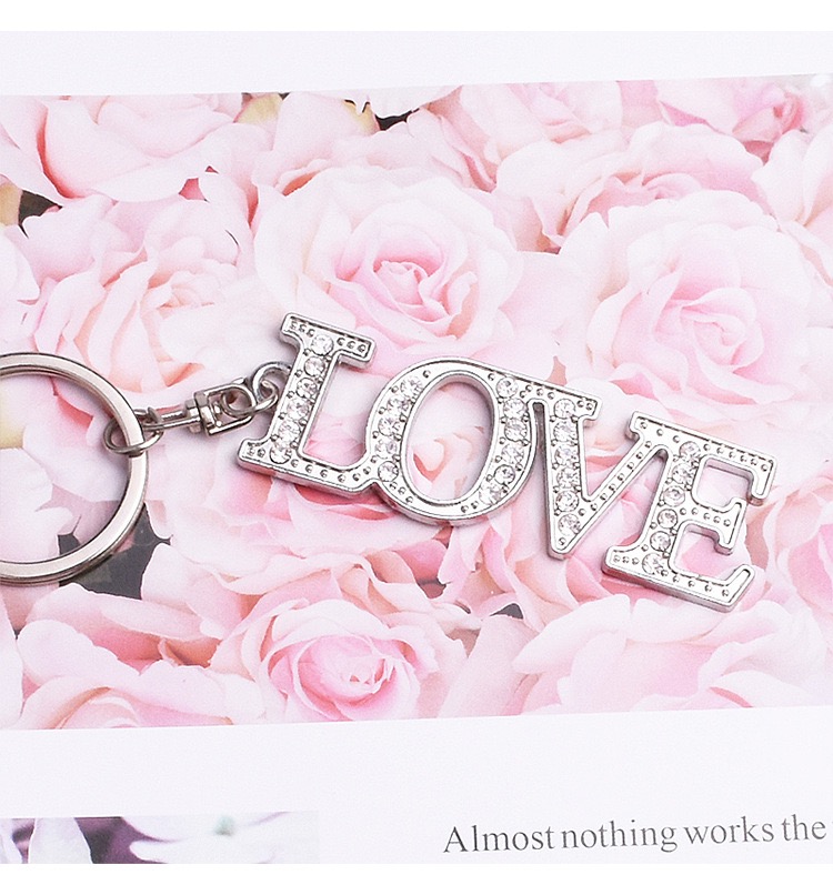 Metal creative English letter love inlaid diamond Keychain cross key accessories small gift