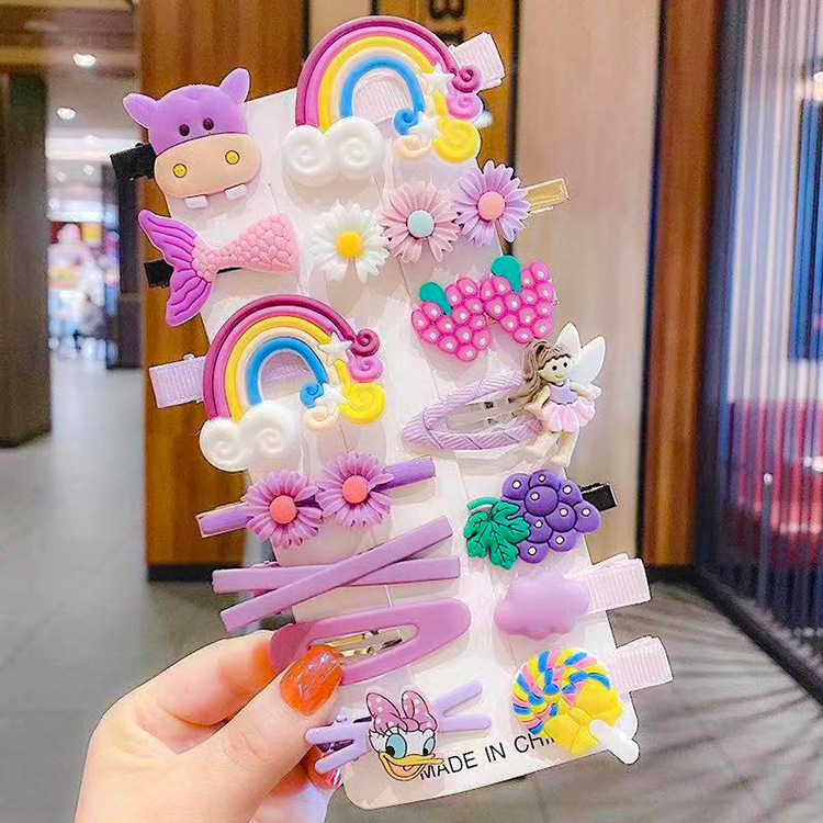 Children's hairpins girls Korea cute princess flowers juvenile side clip bangs 14-piece set of small clips