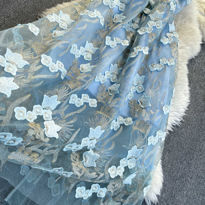 Women Fashion 3D Flower A-line Dress Round Neck Sleeveless High Waist Elegant Harajuku Vestido De Mujer R499 210527