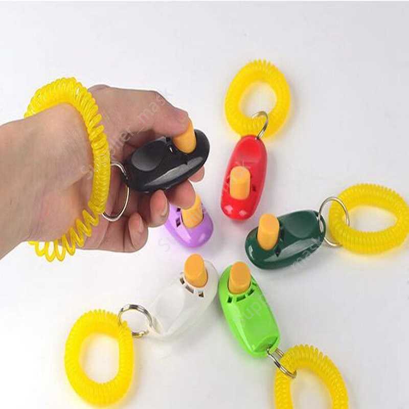Dog Button Clicker Pet Sound Trainer with Wrist Band Aid Guide Pet Click Training Tool Dogs Supplies 11 Colors 100pcs DAU1047769426