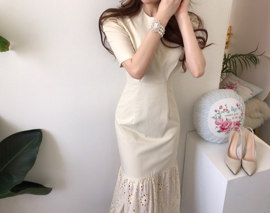 Women's Korean Retro Chic Ruffled Mermaid Hem High Waist Slim Puff Sleeve Bodycon Office Lady Dress Fashion 210519