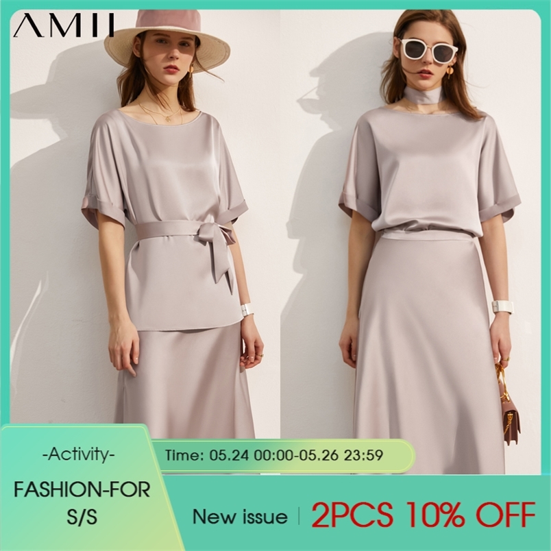 Minimalism Summer Women' Blouse Offical Lady Solid Oneck With Belt Shirt Causal Aline Skirt 12140295 210527, Blue skirt
Minimalism Summer Women' Blouse Offical Lady Solid Oneck With Belt Shirt Causal Aline Skirt 12140295 210527, Blue skirt