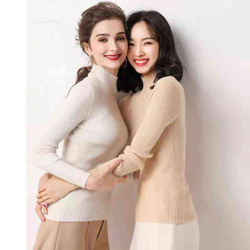 Bonjean Knitted Jumper Autumn Winter Tops Turtleneck Pullovers Casual Sweaters Women Shirt Long Sleeve Short Slim Sweater Girls 211109