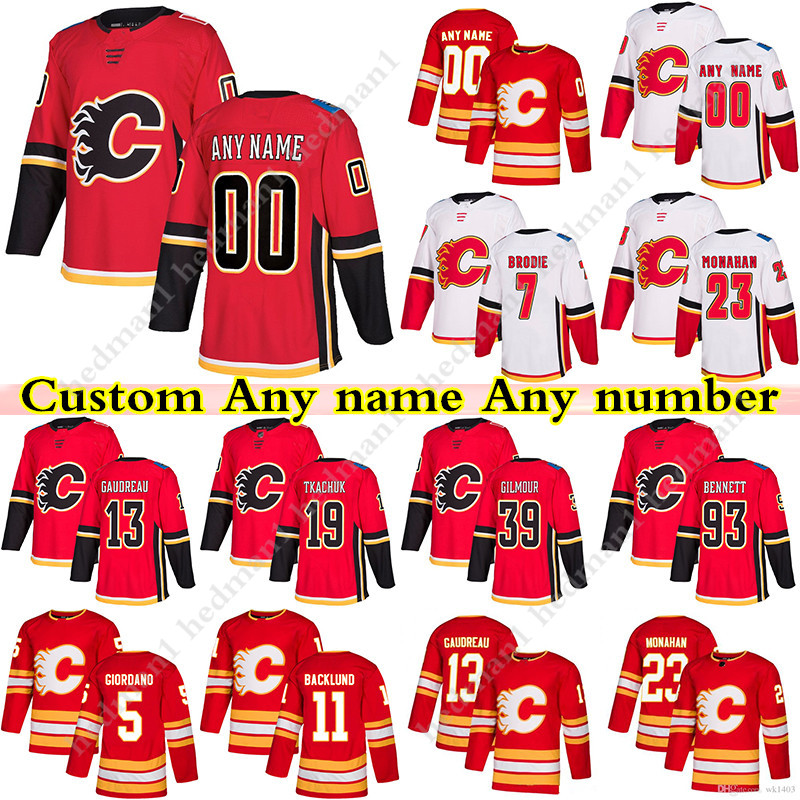 Custom Calgary Flames hockey Jerseys 13 Johnny Gaudreau 19 Matthew Tkachuk 23 Sean Monahan 5 Mark Giordano any number and name, White
Custom Calgary Flames hockey Jerseys 13 Johnny Gaudreau 19 Matthew Tkachuk 23 Sean Monahan 5 Mark Giordano any number and name, White