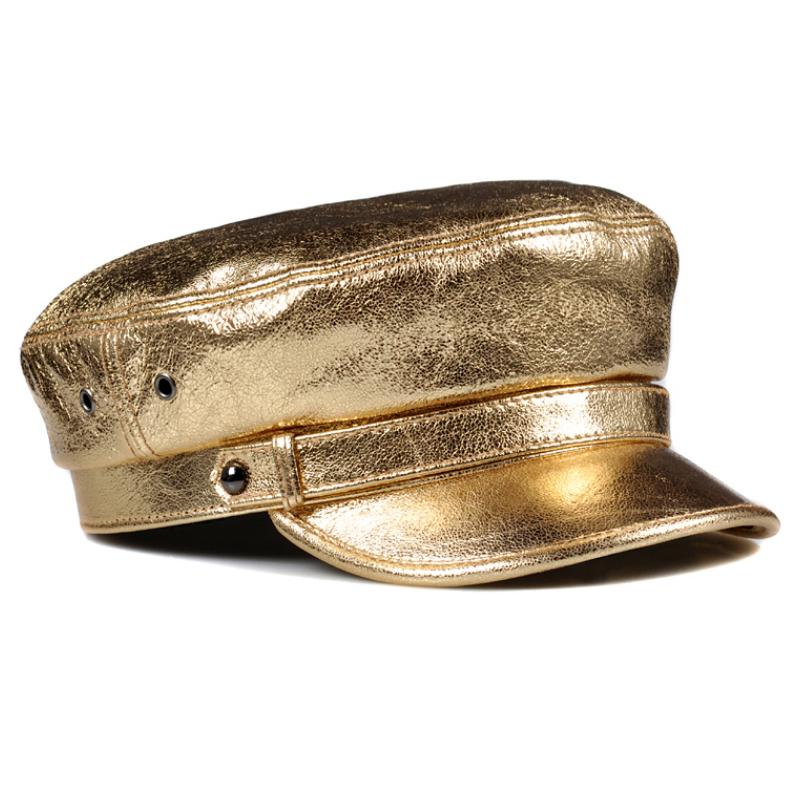 Wide Brim Hats Fashion Top Quality Real Leather Navy Hat Women Genuine Sheep Skin Flat Military Army Caps Gold Silver
Wide Brim Hats Fashion Top Quality Real Leather Navy Hat Women Genuine Sheep Skin Flat Military Army Caps Gold Silver