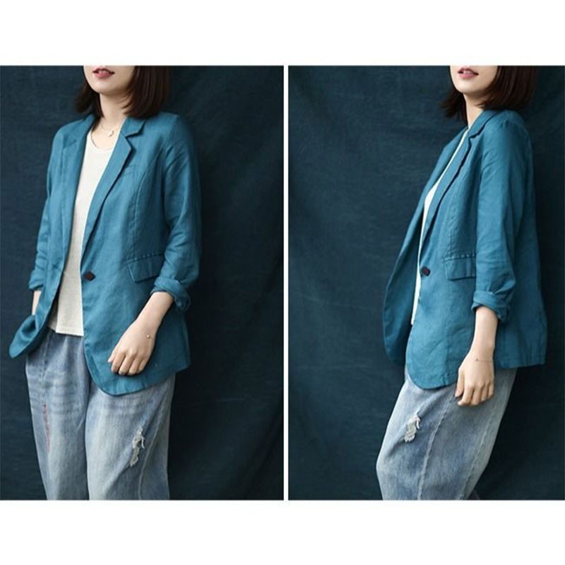 Arrival Spring Arts Style Women Long Sleeve Loose Casual Blazers Single Button 100% Linen Solid Blazer Femme Coat M278 210512