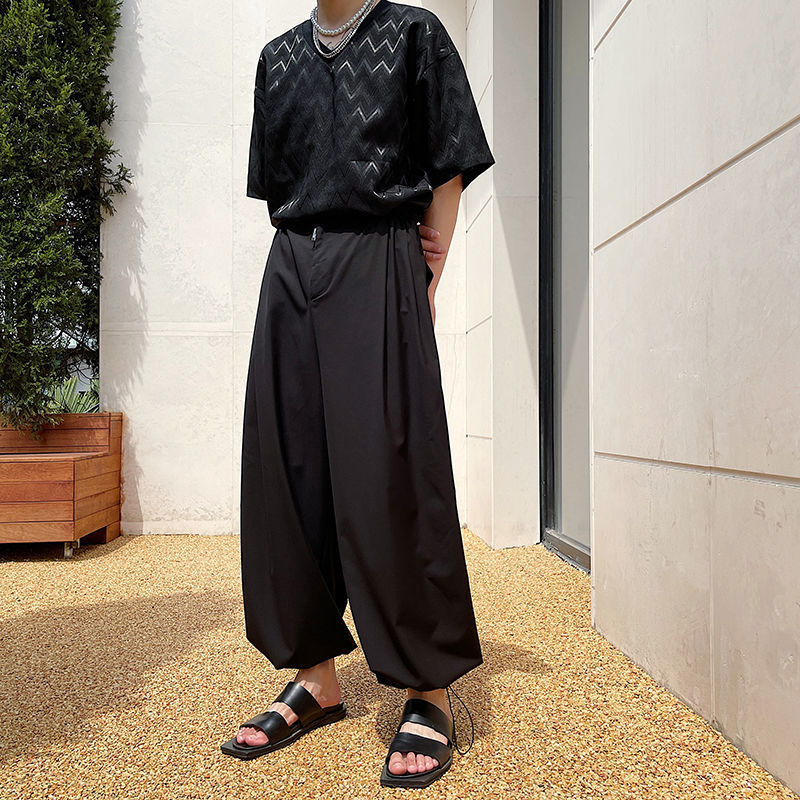 IEFB Korean Trend Loose Wide Leg Pants Summer Casual Back Elastic Waist Trousers Streetwear Fahison Sweatpants 9Y7563 210524