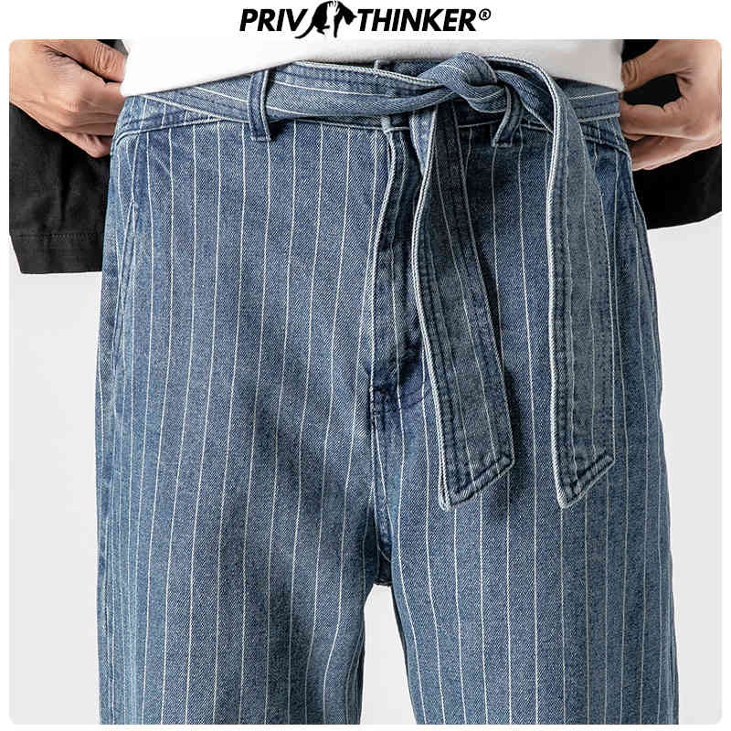 Privathinker Men's Streetwear Loose Denim Men Autumn Winter Striped Oversize Harem Pants Male Fashion Pockets Jeans 2106