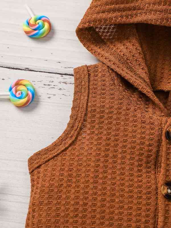 Baby Button Front Waffle Knit Hooded Romper SHE