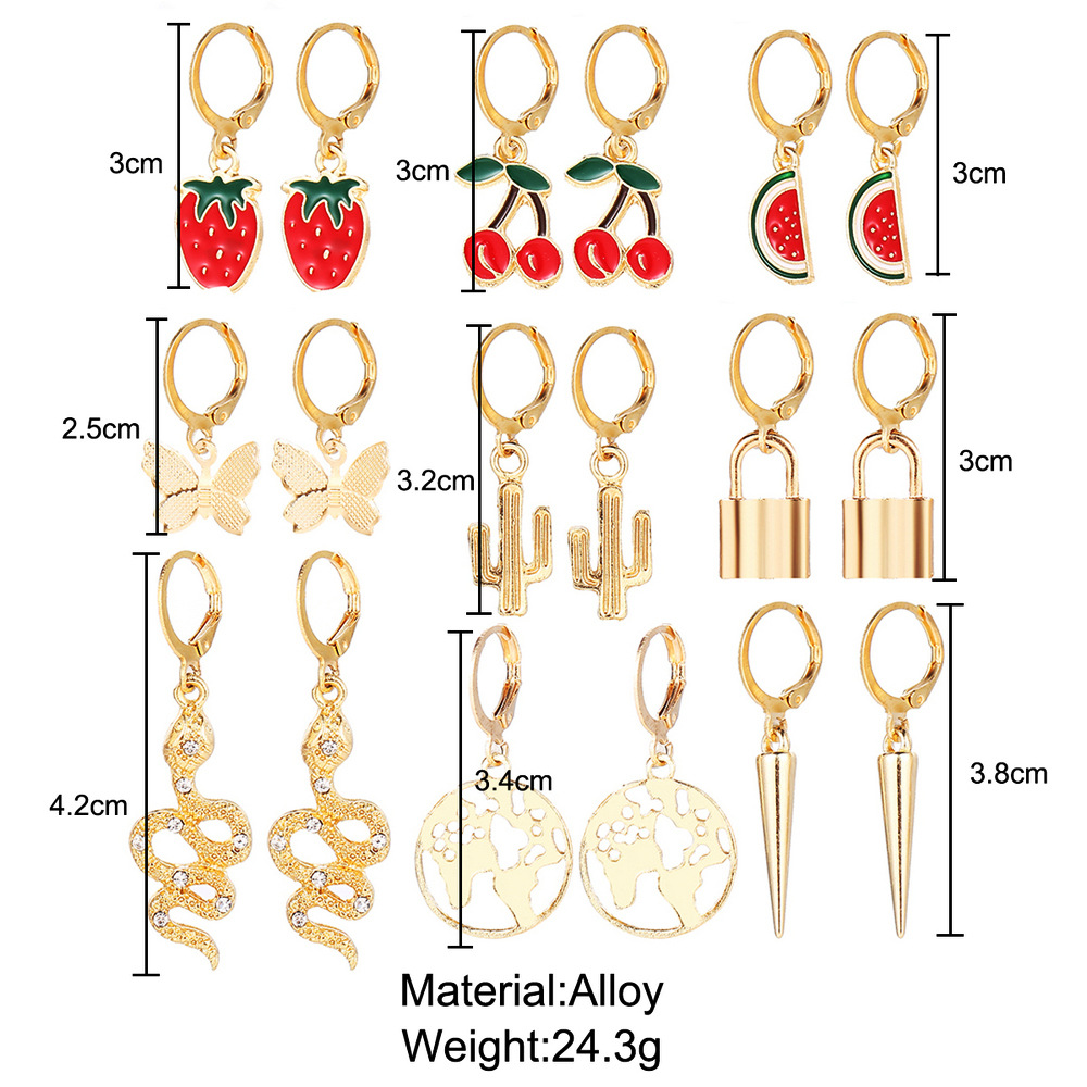 Fashion Fruit Insect Earrings Simple Multi-element Snake Pop Eye Lightning Earring Set Jewelry for Women